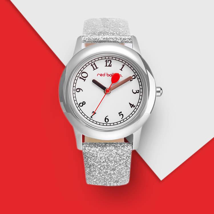 Red Balloon Time Teacher Girls Basic Silver Stainless Steel Silver Leather - ewatchfactory
